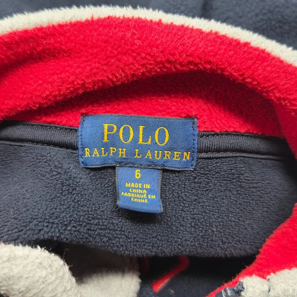 Polo Ralph Lauren Quarter Zip Sweater Polo Spell Out Navy Blue Boys Size 6